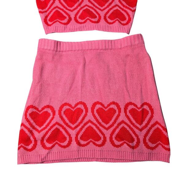 Sugar Thrillz Knit Heart Pink Skirt Set Size: M/L - Picture 2 of 9